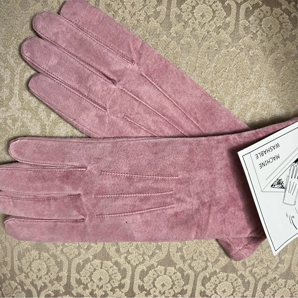 Lizden pink suede gloves machine washable large NWT